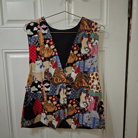 Vintage Double sided Cat Print Vest Women's Approx Size M - Picture 1 of 3